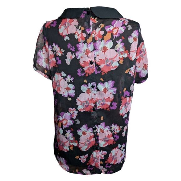 Peter Pan collar sheer floral chiffon blouse size     S - Picture 2 of 4